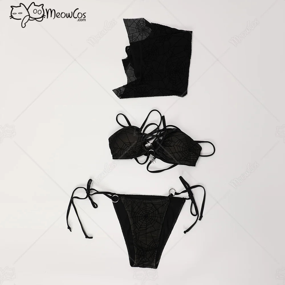 Women‘s Gothic Swimsuit Spider Web Design