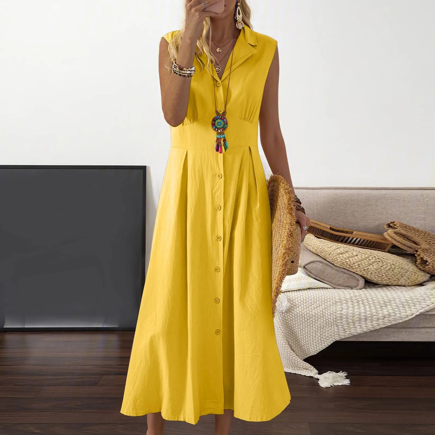 Casual Loose Sleeveless Shirt Dress