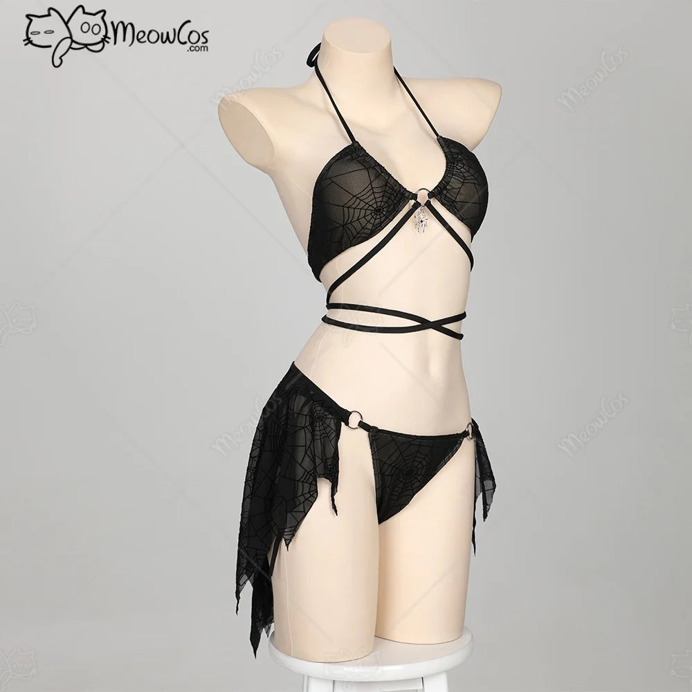 Women‘s Gothic Swimsuit Spider Web Design