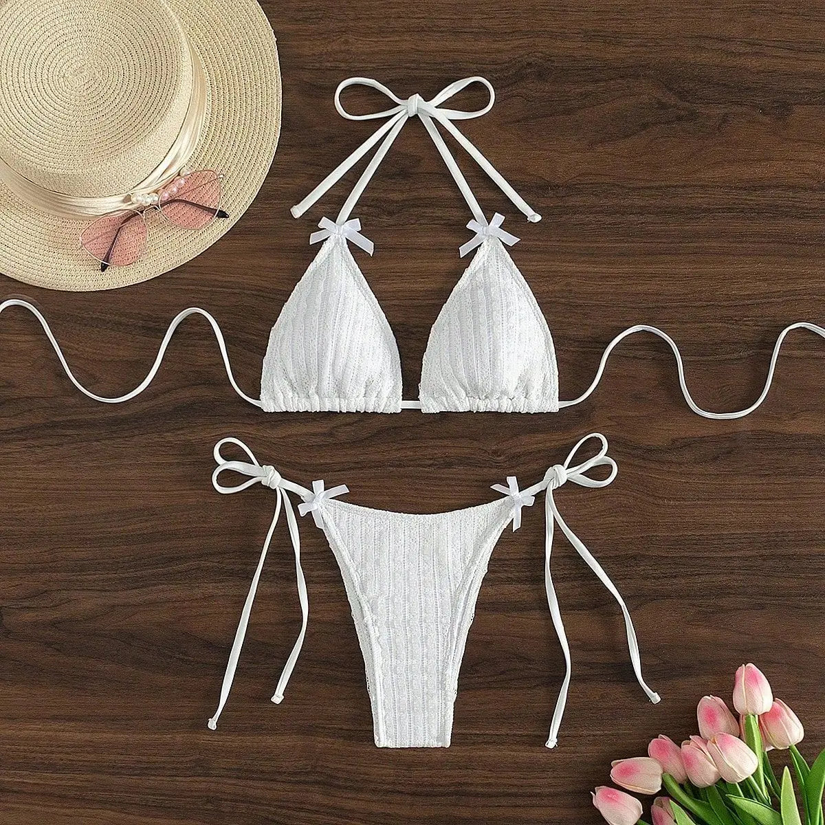 Backless Bikini Set Lace-up Thong Bathing Suit