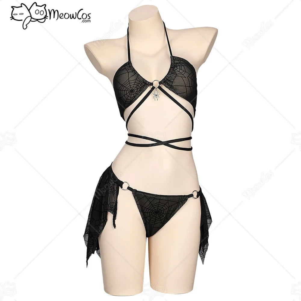 Women‘s Gothic Swimsuit Spider Web Design