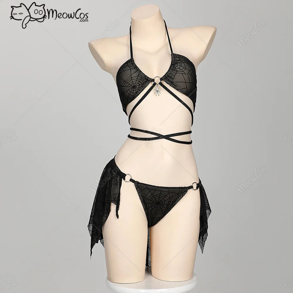 Women‘s Gothic Swimsuit Spider Web Design